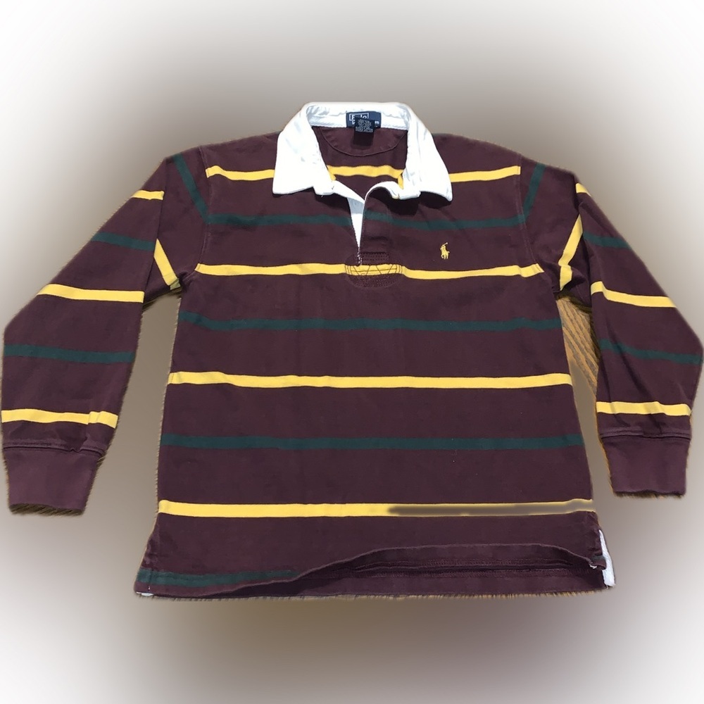 Polo Ralph Lauren Collar Maroon Yellow Striped Collegiate Rugby Polo M (12/14)